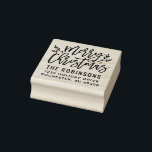 Tampons Encreurs Script moderne Joyeux Noël Adresse de retour<br><div class="desc">Élégant Joyeux Noël de retour d'adresse de l'estampille caractéristiques écriture et accents de branches avec des feuilles saints et des baies. Personnalisez avec votre nom / famille et l'adresse de retour.</div>