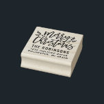 Tampons Encreurs Script moderne Joyeux Noël Adresse de retour<br><div class="desc">Élégant Joyeux Noël de retour d'adresse de l'estampille caractéristiques écriture et accents de branches avec des feuilles saints et des baies. Personnalisez avec votre nom / famille et l'adresse de retour.</div>