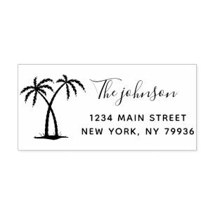 Tampons Encreurs Script Palm Trees Nom de famille Adresse de retour
