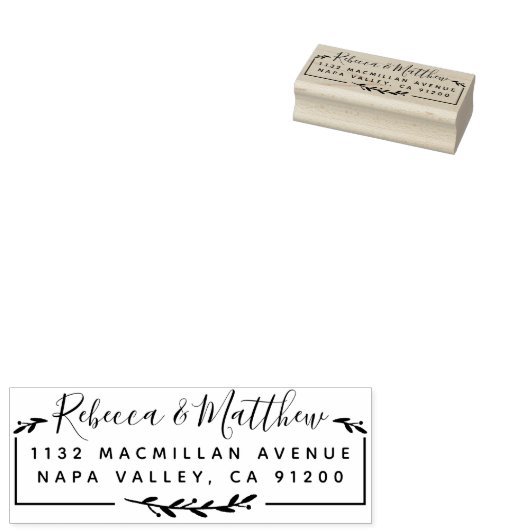 Tampons Encreurs Script rustique moderne & Feuille Adresse de retou (Tamponné)