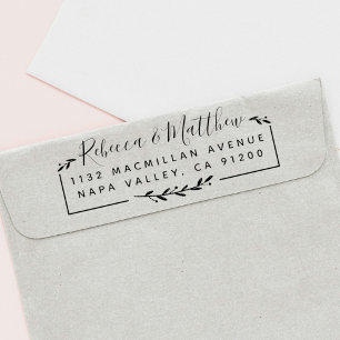 Tampons Encreurs Script rustique moderne & Feuille Adresse de retou