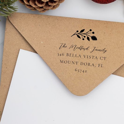 Tampons Encreurs Simple Floral Sprig Élégant Script Adresse