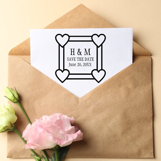 Tampons Encreurs Simple Heart Border Save the Date Wedding