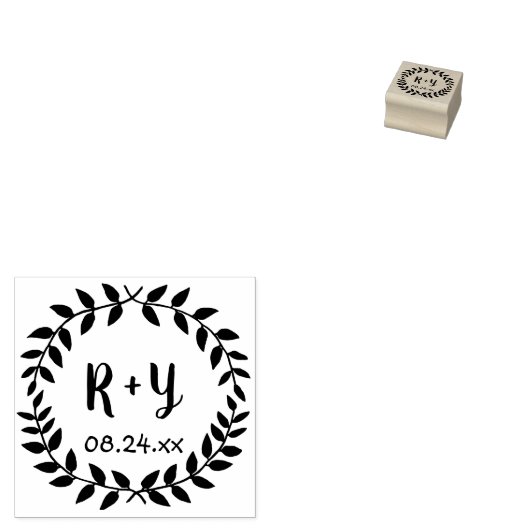 Tampons Encreurs Simple Laurel Wreath Russe Mariage Monogramme Date (Tamponné)