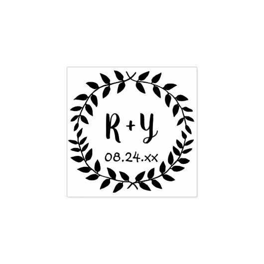 Tampons Encreurs Simple Laurel Wreath Russe Mariage Monogramme Date (Impression)