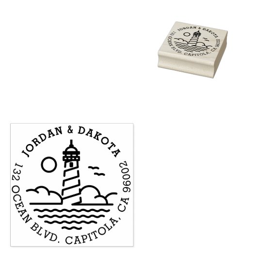 Tampons Encreurs Simple Lighthouse Round Mariage Adresse de retour (Tamponné)