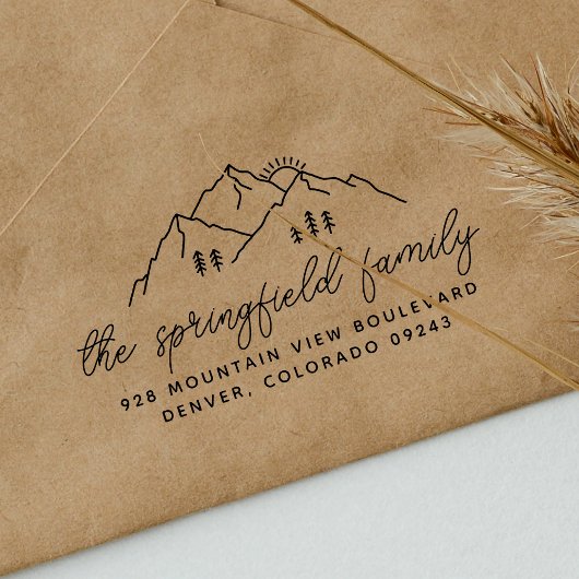 Tampons Encreurs Simple Modern Mountains Trees Nom de famille Adres