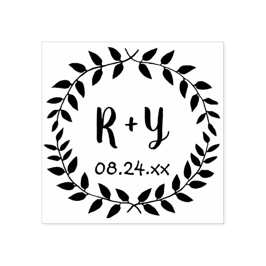 Tampons Encreurs Simple Monogramme Date de Mariage Rustique Couronn (Impression)