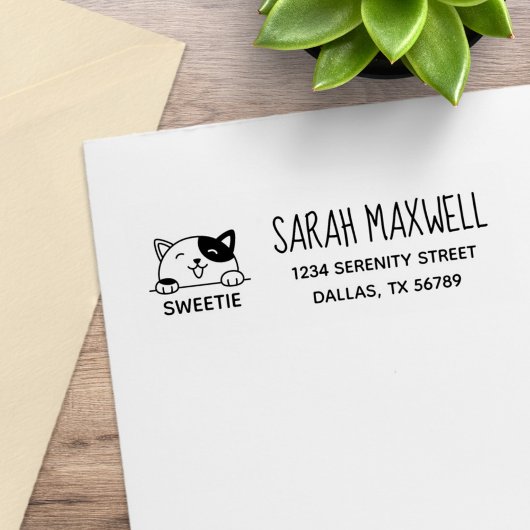 Tampons Encreurs Smiling Calico Cat Nom de l'animal Adresse