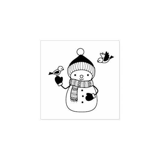 Tampons Encreurs Snowman souriant en Casquette nu et Écarf 1x1 (Impression)