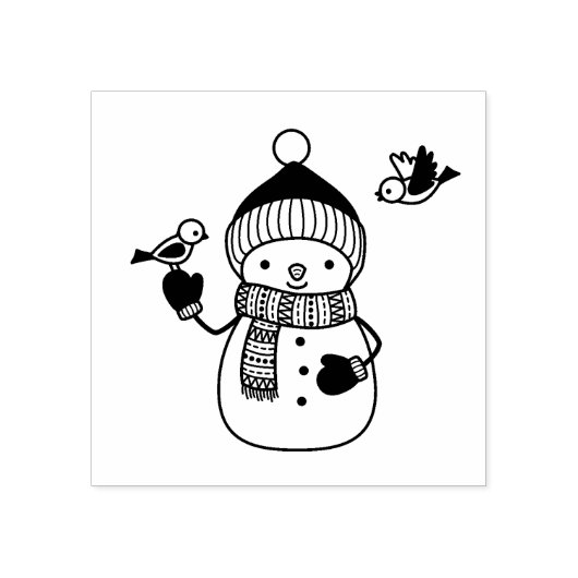 Tampons Encreurs Snowman souriant en Casquette nu et écharpe (Impression)
