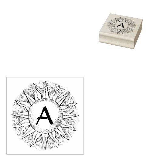Tampons Encreurs Soleil céleste et timbre d'art initial en bois (Tamponné)