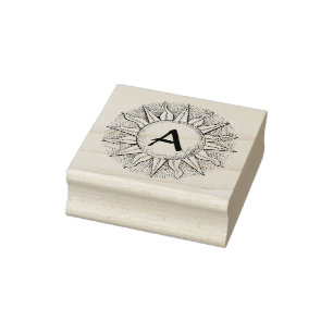 Tampons Encreurs Soleil céleste et timbre d'art initial en bois