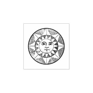 Tampons Encreurs Soleil Vintage avec Illustration de Visage en Bois