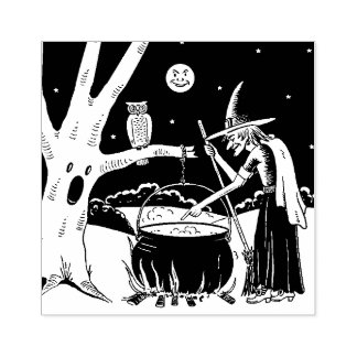 Tampons Encreurs Sorcière d'Halloween vintage avec Cauldron