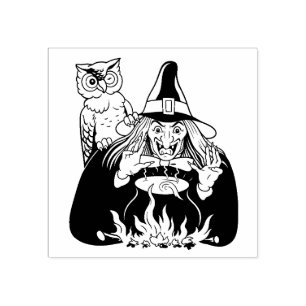 Tampons Encreurs Sorcière d'Halloween vintage avec hibou