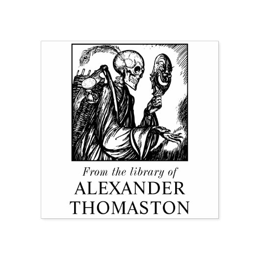 Tampons Encreurs Squelette gothique tenant Masque Bibliothèque Nom  (Impression)