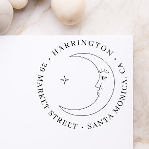 Tampons Encreurs Star & Moon Round Nom de famille Adresse de retour