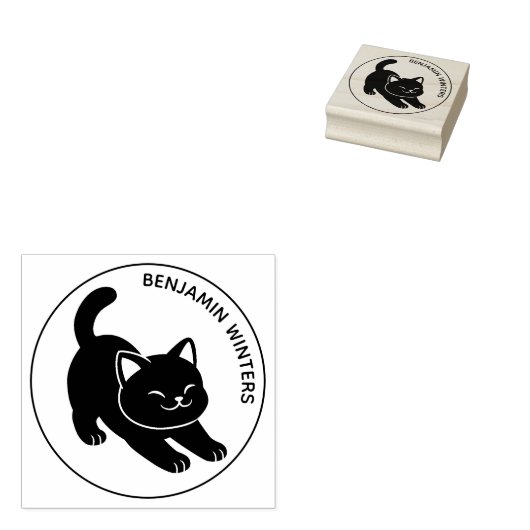 Tampons Encreurs Stretching Black Cat Custom Text (Tamponné)