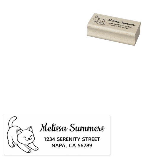 Tampons Encreurs Stretching White Cat Return Address (Tamponné)