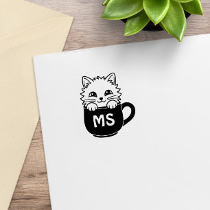 Tampons Encreurs Tasse de café avec chat de dessin animé mignon mon