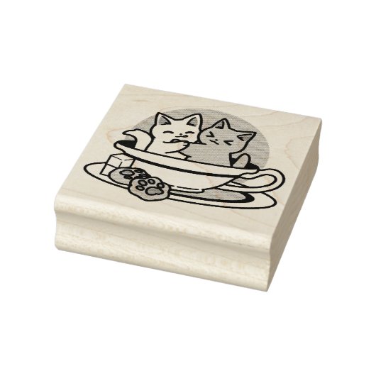 Tampons Encreurs Tea Time Meow Time - Cute Cat and Tea Design (Tampon)