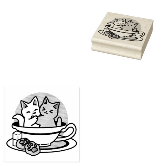 Tampons Encreurs Tea Time Meow Time - Cute Cat and Tea Design (Tamponné)