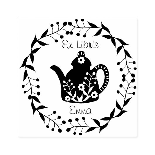 Tampons Encreurs Théière florale customisée Ex Libris (Impression)