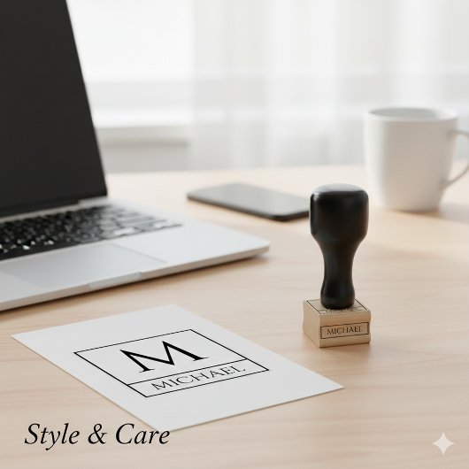 Tampons Encreurs Timbre d'art en bois avec votre nom et initiale