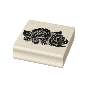 Tampons Encreurs Timbre d'art rose en bois