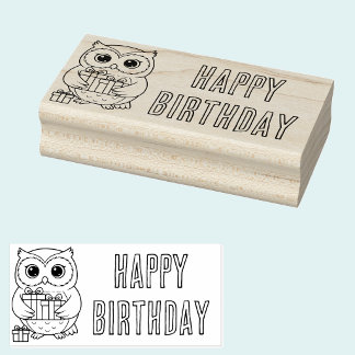 Tampons Encreurs Timbre en bois artisanal Chouette anniversaire ave
