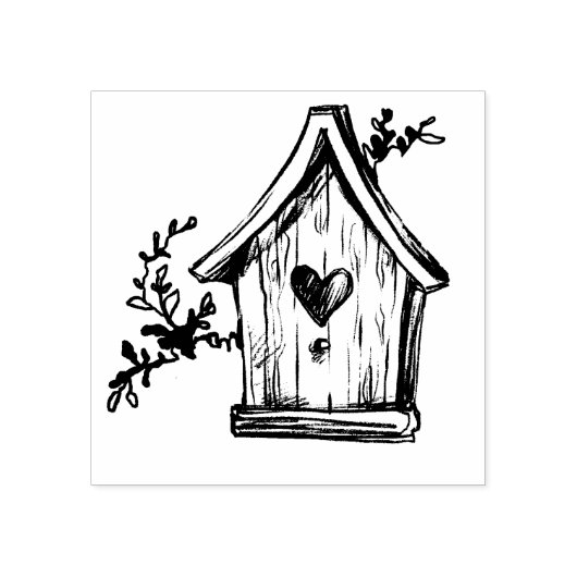 Tampons Encreurs Timbre en caoutchouc Birdhouse et Branches (Impression)
