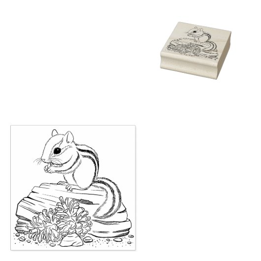 Tampons Encreurs Timbre en caoutchouc Chipmunk et Pine Cones (Tamponné)