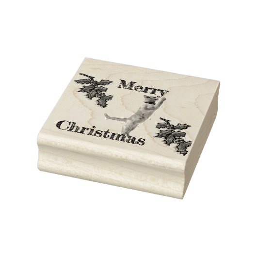 Tampons Encreurs Timbre en caoutchouc - Joyeux Noël Holly et chat (Tampon)