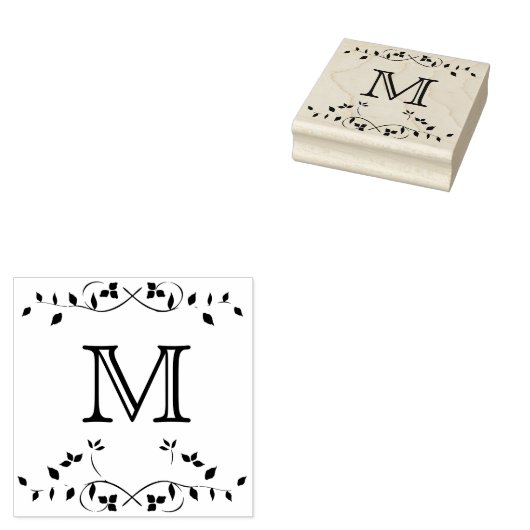 Tampons Encreurs Timbre en caoutchouc monogramme à bordure feuillue (Tamponné)