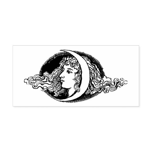 Tampons Encreurs Timbre en caoutchouc "Visage féminin avec lune" (Impression)