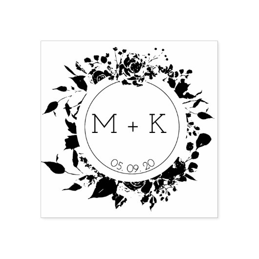 Tampons Encreurs Timbre rose Mariage circulaire Monogramme (Impression)