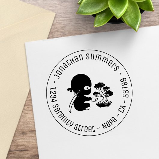 Tampons Encreurs Tiny Ninja Watering Bonsai Tree Round Address