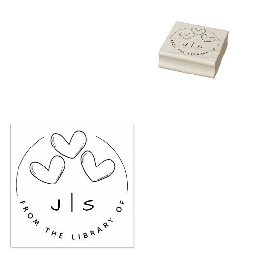 Tampons Encreurs Trois Coeurs mignons Initiales personnalisées Livr (Tamponné)