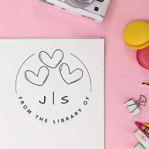 Tampons Encreurs Trois Coeurs mignons Initiales personnalisées Livr