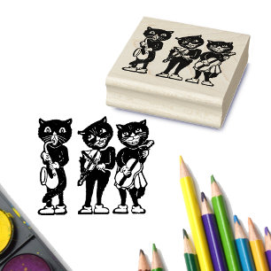 Tampons Encreurs Trois musiciens de chat noir Guitare Fiddle Saxoph