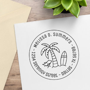 Tampons Encreurs Tropical Beach Palm Surfboard Round Address