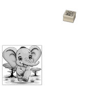 Tampons Encreurs Un bébé éléphant qui sonne heureux dans la savane  (Tamponné)