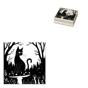Tampons Encreurs Un chat noir familier et champignons Halloween 3