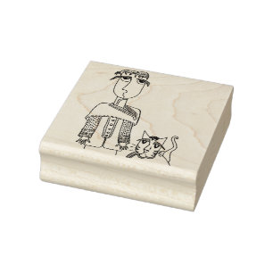 Tampons Encreurs Un gars et son chat Wood Art Stamp