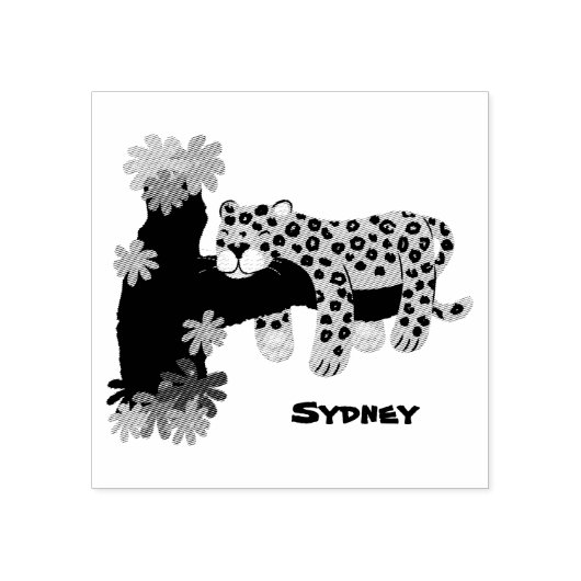 Tampons Encreurs Un mignon léopard dormant dans un arbre dessin ani (Impression)