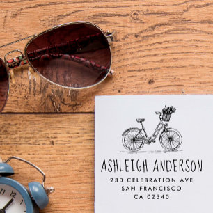 Tampons Encreurs Vélo Cute Avec Fleurs Nom Personnalisé Adresse de