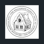 Tampons Encreurs Vintage Christmas Gingpain Maison Retour Adresse<br><div class="desc">Noël famille ronde retour adresse cachet en caoutchouc avec votre nom et adresse dans la typographie stylisée avec une jolie maison de pain d'épices de Noël dessinée à la main. Ajoutez simplement votre nom et votre adresse. Conçu exclusivement pour vous par Happy Dolphin Studio. Si vous avez besoin d'aide ou...</div>