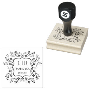 Tampons Encreurs Vintage Élégant Monogramme Couple Merci Mariage