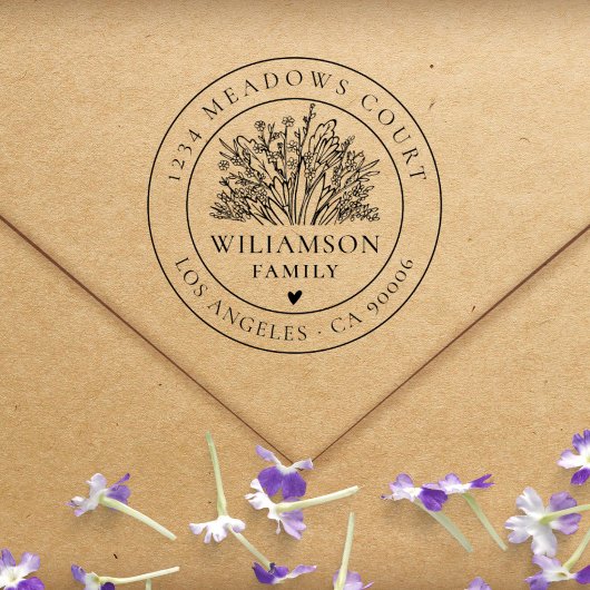 Tampons Encreurs Vintege Flowers Round Adresse de retour personnali